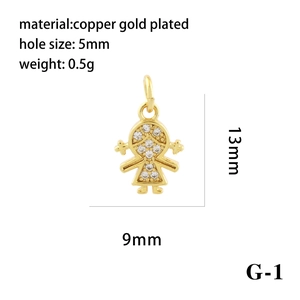 Detail of 13x9mm gold plated copper girl pendant with zircon stones and 5mm hole
