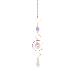 Χρυσή αλυσίδα crystal suncatcher με μωβ κρύσταλλο και ουράνιο τόξο κρεμαστή σφαίρα