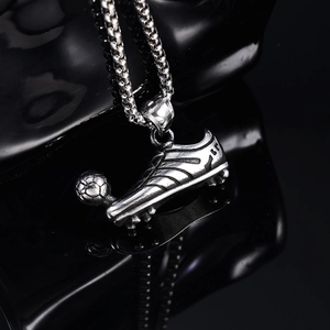 Hip hop soccer shoe and ball pendant necklace in silver stainless steel for men