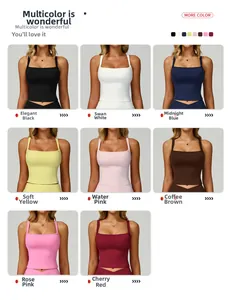 Selection of eight colorful square neck yoga vests in elastic breathable fabric