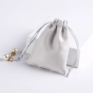 Silver soft microfiber drawstring jewelry pouch for premium storage and gift packaging