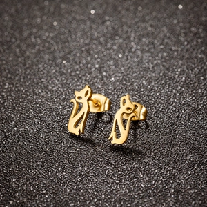 Boucles D'oreilles Chat Acier Inoxydable Silhouette Creuse Chaton Assis Simple Minimaliste Bijoux Animaux Pour Femmes