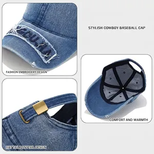Berretto in denim lavato vintage con ricamo GDUIA e fibbia in metallo regolabile