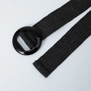Bohemian black woven elastic waist belt featuring a matching smooth resin round buckle