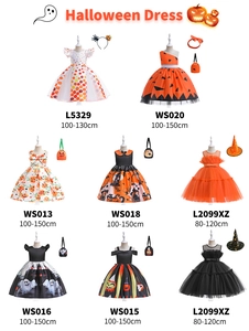 Multiple Halloween pumpkin and ghost tutu dresses for girls in various orange and black styles