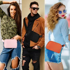 Outdoor waterproof nylon waist bag in pink, black, and orange with adjustable strap