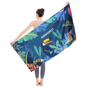 Quick-dry microfiber beach towel with tropical toucan rainforest pattern for swimming