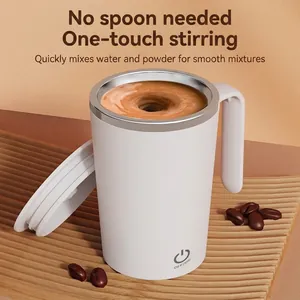 Portable USB electric self-stirring coffee mug with automatic mixing blade in matte white