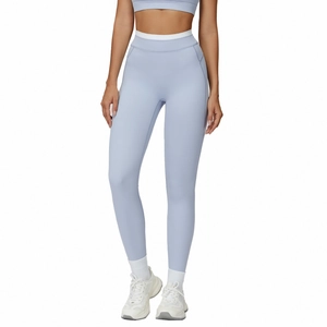 Damen Yoga-Leggings mit hoher Taille und Kontrastbund in Hellviolett für Fitness