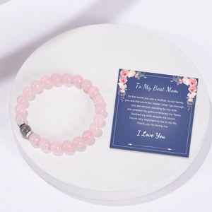 Bracelet en cristal de pierre de lune zébré rose avec carte cadeau florale pour maman