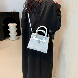 Rhinestone Crossbody Bag For Women Sparkling PU Leather Handbag With Top Handle And Metal Lock Fashion Square Satchel