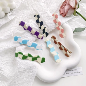 Wavy Checkerboard Hair Clips PVC Duckbill Side Bangs Pin Sweet Candy Color Retro Trendy Hair Accessories For Women