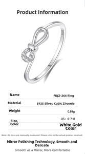 Close-up of S925 sterling silver bow ring with cubic zirconia inlay and high-polish finish