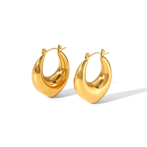 Polished 18k gold stainless steel teardrop hoop earrings with elegant latch back closure