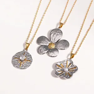 Pendentifs rétro en acier inoxydable en forme de pétale avec motifs de soleil