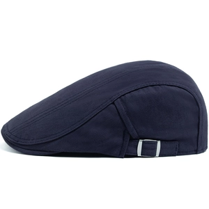 Classic navy blue herringbone newsboy cap for men with adjustable side metal buckle