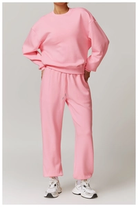 Rosa zweiteiliger Damen-Trainingsanzug mit Rundhals-Sweatshirt und Tunnelzug-Jogginghose