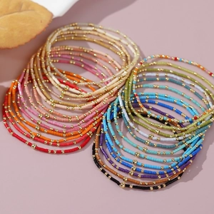 Bohemian colorful handmade seed bead bracelet set with golden copper beads for women