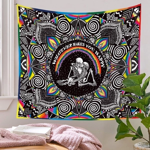 Skull lovers tapestry with rainbow mandala and Whatever Makes You Happy quote