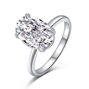 Elegant S925 sterling silver oval ice-cut solitaire ring with polished band and hallmark