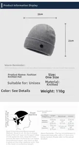 Size chart for winter knit beanie with head circumference guide and product dimensions