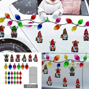 30pcs Christmas gnome and light bulb magnetic car decals set for festive vehicle decoration