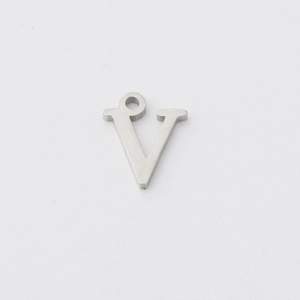 Polished silver stainless steel letter V pendant with top bail for DIY necklace making