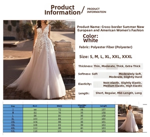 Detailed size guide table for women's deep V-neck lace maxi dress from S to 5XL
