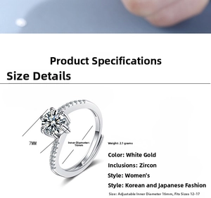 Close-up of silver ring with 7mm round zircon stone and micro-pave side diamonds