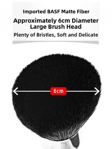 Macro detail of 6cm diameter large powder brush with fluffy black BASF synthetic bristles