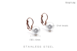 Détails des boucles d'oreilles en acier inoxydable or rose avec perles nacrées 10mm