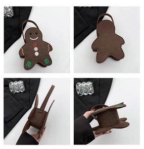 Vue détaillée du sac en feutre bonhomme de pain d'épices sous plusieurs angles