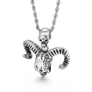 Gothic Punk Stainless Steel Pendant For Men Vintage Goat Skull Wolf Head Lion Shield Dragon Cylinder Jewelry Accessory