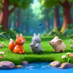 Miniature fox pig and totoro style figurines for creative moss micro landscape decor