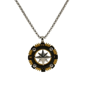 Men's titanium steel compass pendant necklace with retro star map design on silver box chain