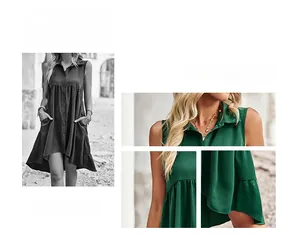 Détail de la robe sans manches vert émeraude avec col et texture de l'ourlet vague