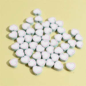 10mm mint green clay heart beads with colorful patterns for DIY jewelry making