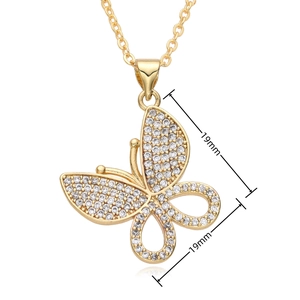 Close-up of gold-plated butterfly pendant with zircons measuring 19mm by 19mm