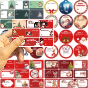 DIY Christmas stickers featuring Santa Claus and reindeer labels for gift decoration