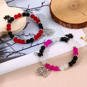 Halloween spider web charm bracelets with magnetic heart and stone beads in 2-piece set