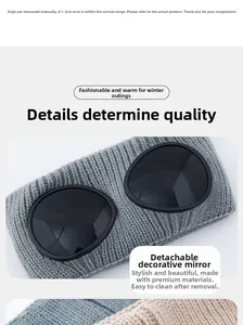 Detail showing the removable black goggles on a grey knitted thermal winter headband