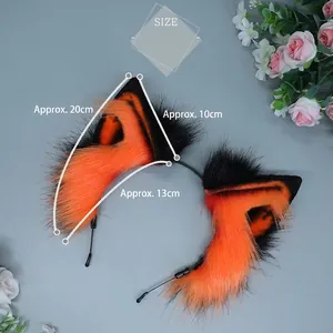 Cosplay animal plush ears headband with orange fur and black tips for Halloween parties