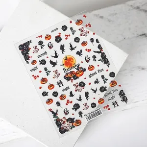 Autocollants 5D pour ongles Halloween avec roses noires et citrouilles pour déco gothique