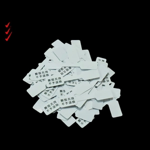 Macro shot of white matte jewelry price tags with dumbbell shape for rings and necklaces