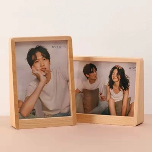 Solid Wood Photo Frame Beech Walnut Desktop Picture Display Acrylic Glass Trapezoid Base Home Decor