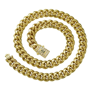 14K gold plated Cuban link chain with zircon encrusted box clasp and S925 engraving
