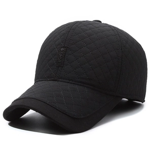 Winter black baseball cap for men with diamond quilting and ear protection flaps