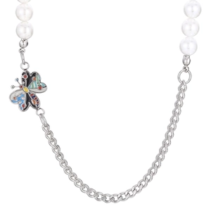 Patchwork Pendant Necklace Stainless Steel With Imitation Artificial Pearl Butterfly Flower Life Tree Charms For Women Elegance Style