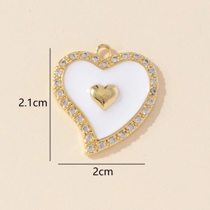 Elegant white enamel heart pendant with cubic zirconia and dimensions 2.1cm by 2cm