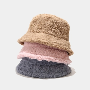 Winter Faux Lamb Wool Bucket Hat Thick Warm Sherpa Fleece Fisherman Cap For Women Japanese Retro Plain Plush Pan Hat